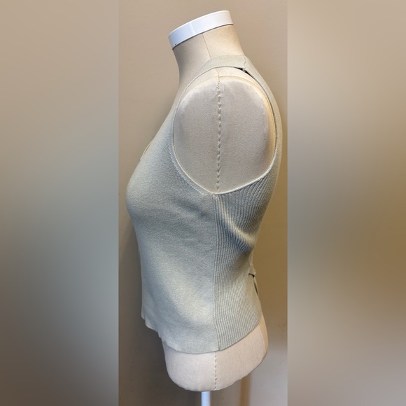 Bedo 100% Cotton sage rib knit button up Sleeveless Vest women's size Medium - Picture 3 of 8